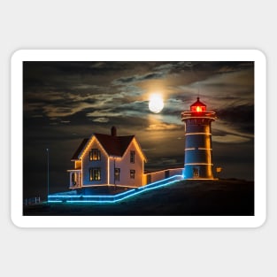 The supermoon rising over the Nubble Lighthouse York Maine Sticker